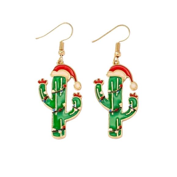 Christmas Cactus 🌵 Dangle Earrings - Picture 3 of 7